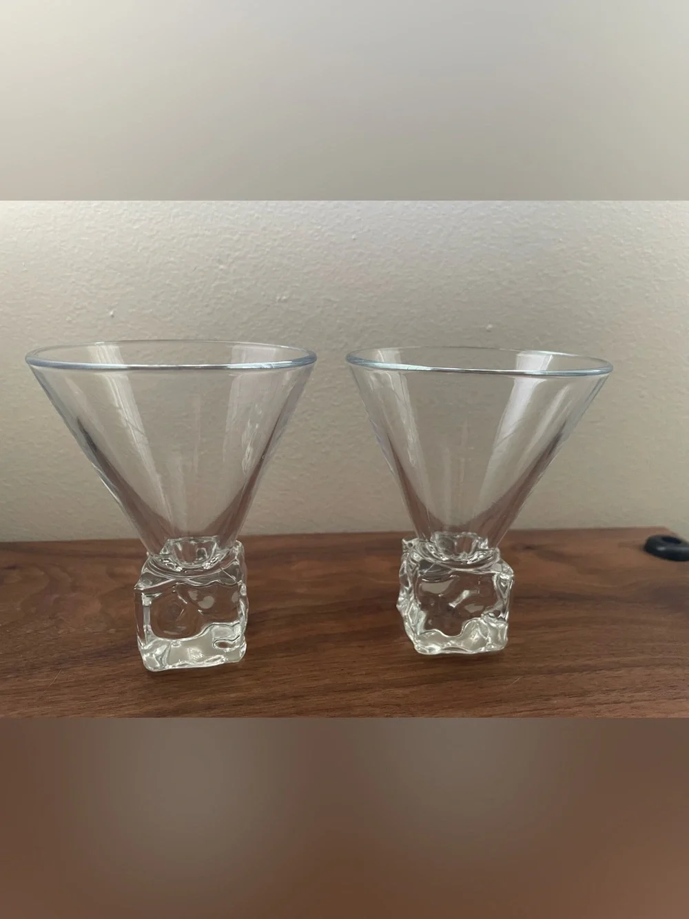 Set of 2 Vintage Disaronno Clear Glass Ice Cube Base Martini Glasses